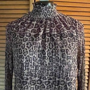 ADRIANNA PAPELL Women's Leopard Ruffled High Neck Lined Top Med. RETAIL $89 NWT